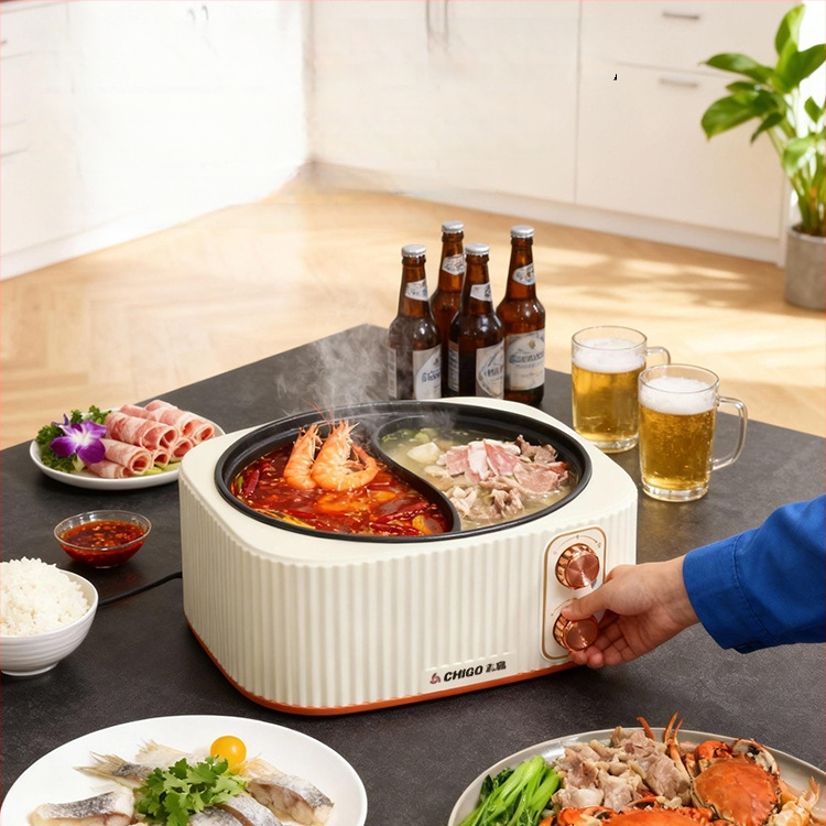 Kućni električni hot pot s dvostrukom posudom, odvojeno upravljanje temperaturom i dva regulatora — Yin-Yang lonac