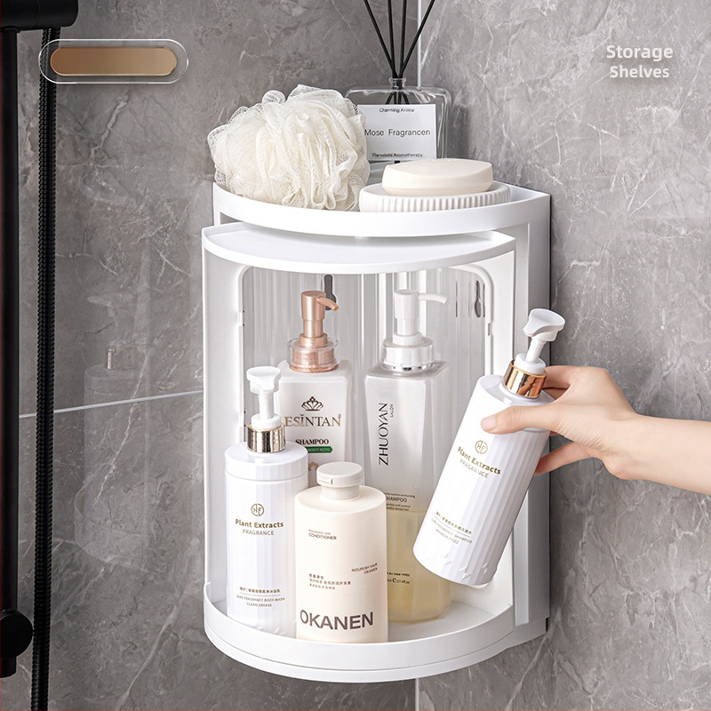 Баня въртяща се стенна поставка за съхранение, без пробив, 1 ниво, пластмаса, модел F967, носимост над 50 кг