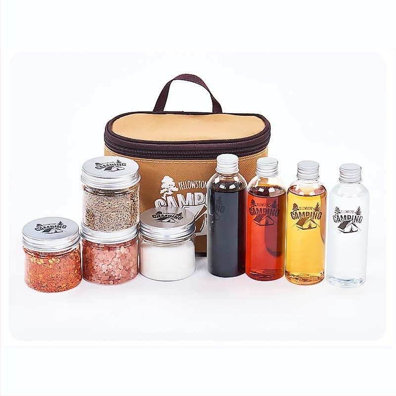 Комплект за подправки на открито, портативни пластмасови бутилки за къмпинг, 8-частков комплект, модел WJ10701, 200 г, с логото