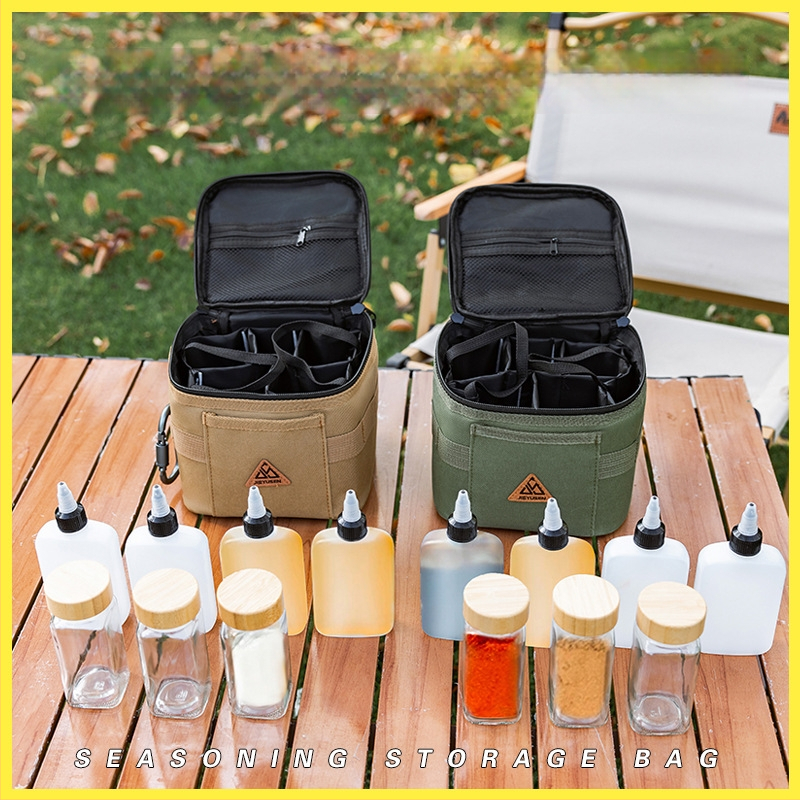 Travel with shi – Външен портативен комплект за подправки: запечатани бутилки за масло, комплект бурканчета за подправки с кутия за съхранение и чанта за съхранение