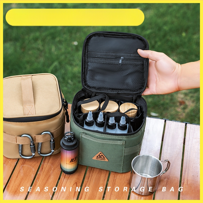 Travel with shi – Външен портативен комплект за подправки: запечатани бутилки за масло, комплект бурканчета за подправки с кутия за съхранение и чанта за съхранение