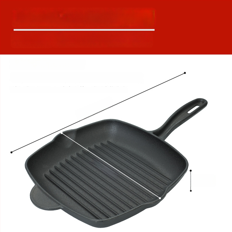 Litinijska četvrtasta tava za steak s prugastim uzorkom, debelo dno, pogodna za plin i indukcijske ploče