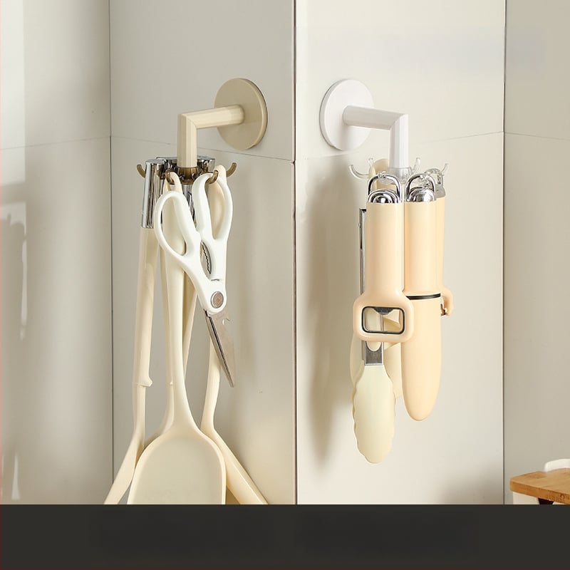 Стенно въртящ се държач за кухненски прибори (Пластмасов; Модерен стил; Монтаж: на стена; Въртене: 360°; Без пробиване)