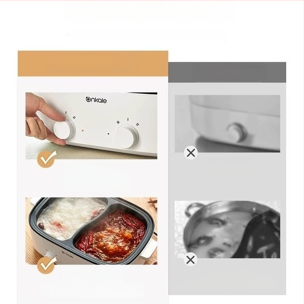Električni hot pot s nepriľnim unutarnjim loncem, višenamjenski za prženje, kuhanje i dinstanje, velik kapacitet, Yin‑Yang dvostruki lonac