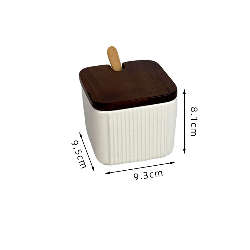 Set ceramic pentru condimente, uz casnic — stil light luxury, design pătrate cu dungi verticale, borcan de sare, imprimare logo și personalizare