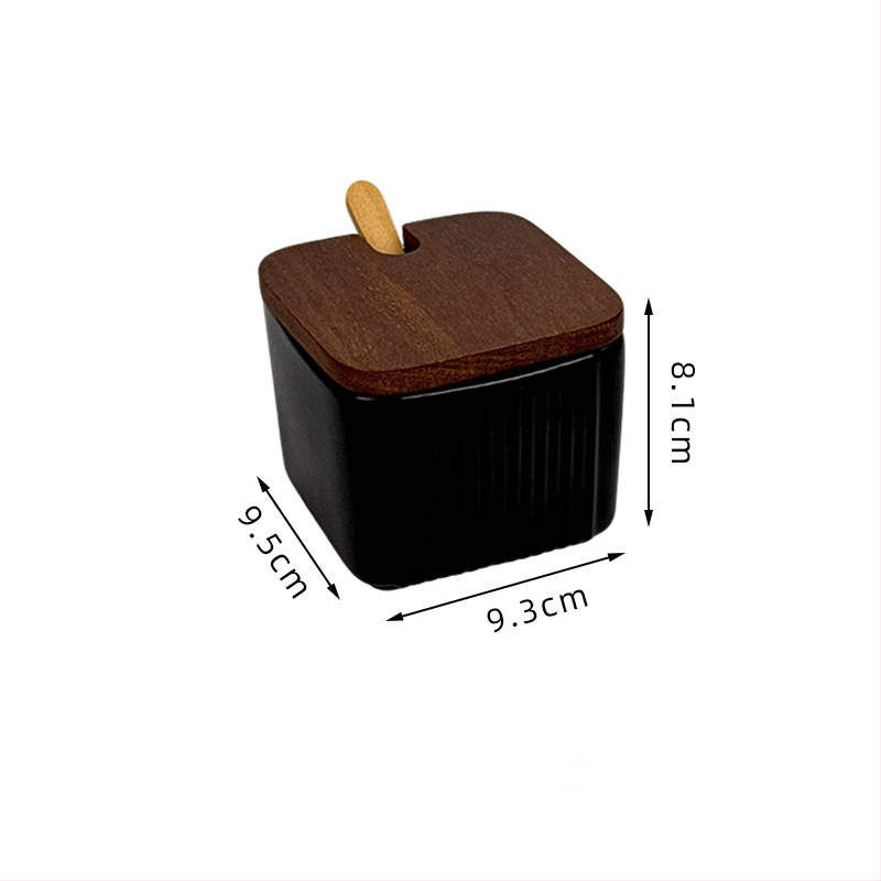 Set ceramic pentru condimente, uz casnic — stil light luxury, design pătrate cu dungi verticale, borcan de sare, imprimare logo și personalizare