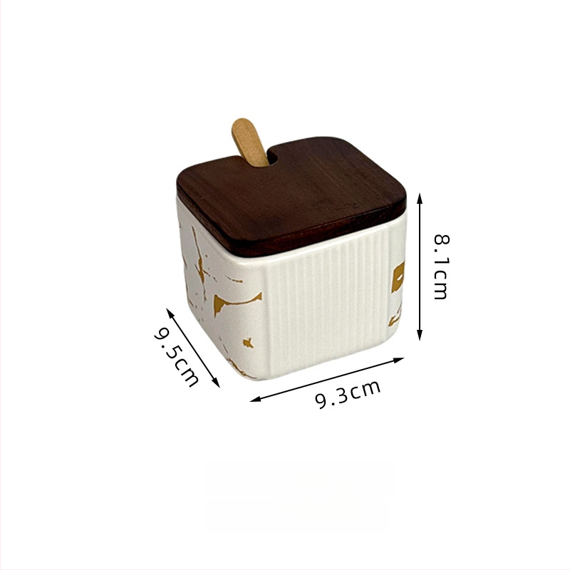 Set ceramic pentru condimente, uz casnic — stil light luxury, design pătrate cu dungi verticale, borcan de sare, imprimare logo și personalizare