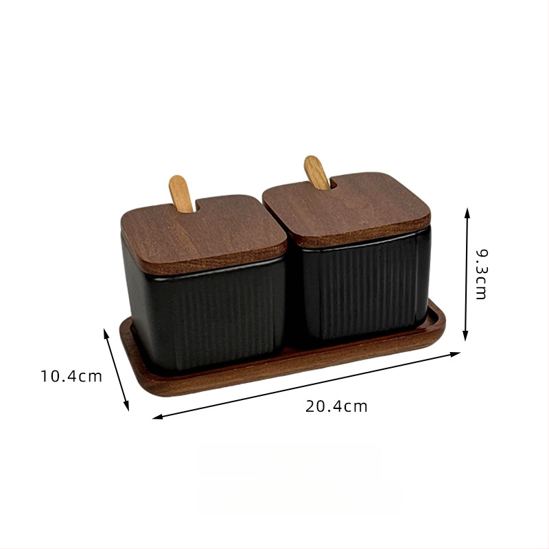 Set ceramic pentru condimente, uz casnic — stil light luxury, design pătrate cu dungi verticale, borcan de sare, imprimare logo și personalizare