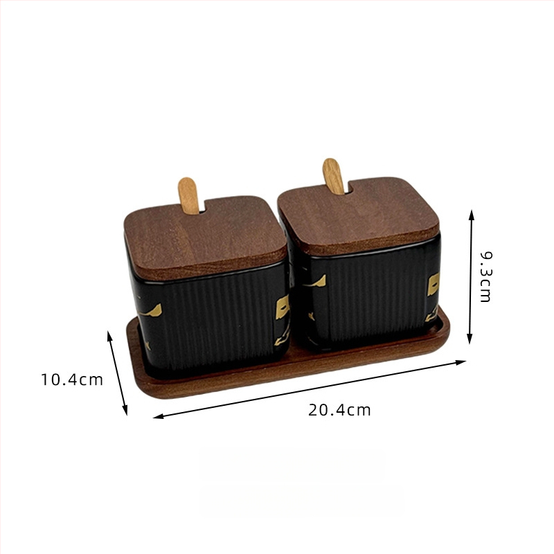 Set ceramic pentru condimente, uz casnic — stil light luxury, design pătrate cu dungi verticale, borcan de sare, imprimare logo și personalizare