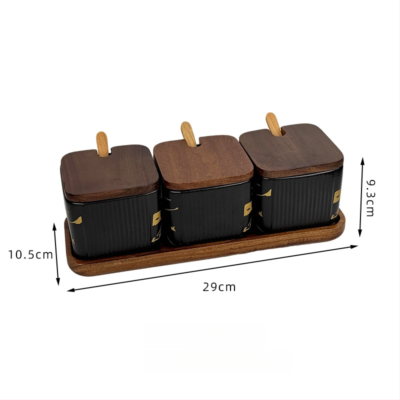 Set ceramic pentru condimente, uz casnic — stil light luxury, design pătrate cu dungi verticale, borcan de sare, imprimare logo și personalizare