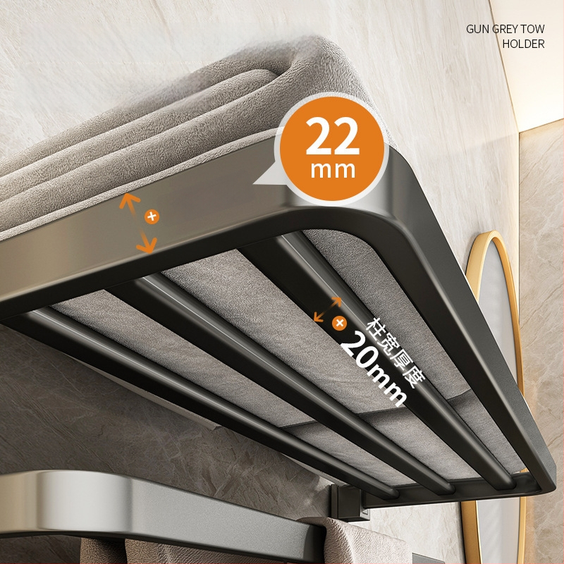 Integrirani zidni držač za ručnike, sklopivi, bez bušenja, kupaonica, dva nivoa, aluminij visoke klase avijacijskog kvaliteta
