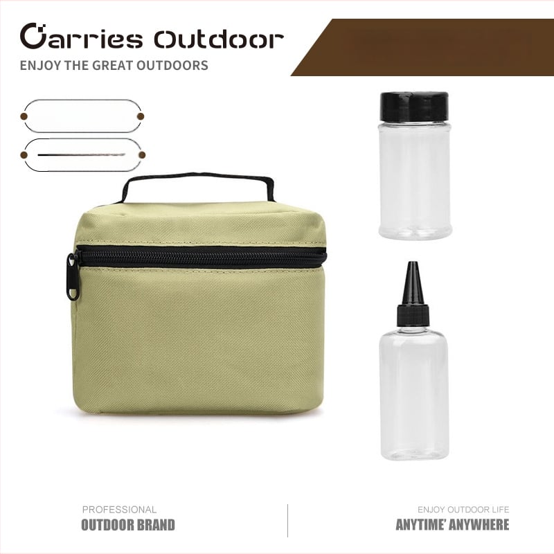 Комплект подправки за къмпинг: пластмасови бутилки в чанта за съхранение, 6 броя, преносим за 2–3 лица