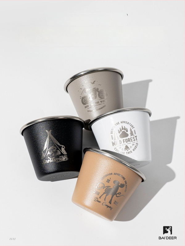 Комплект чаши от неръждаема стомана за къмпинг – компактни чаши за вино, чай и бира White Deer