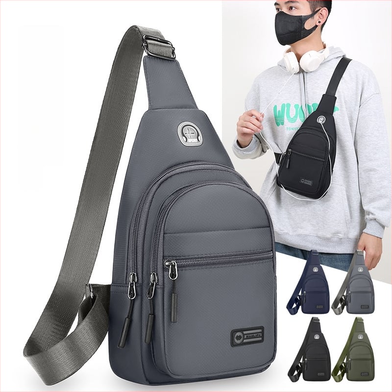 Férfi mellkas-táska keresztpánttal - Oxford anyag, kopásálló, szabadidős utazási stílus, egyszínű mintázat, poliészter bélés