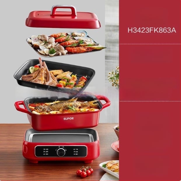 Supor električna posuda za kuhanje, 6 L, nehrđajući premaz, višenamjenska, podijeljeni dizajn, 1500 W, ručna kontrola temperature – H3423FK863A