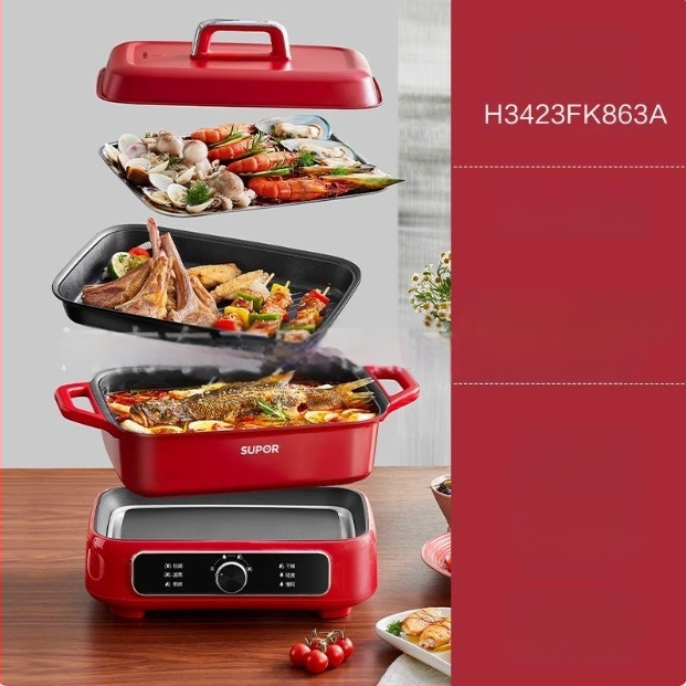 Supor električna posuda za kuhanje, 6 L, nehrđajući premaz, višenamjenska, podijeljeni dizajn, 1500 W, ručna kontrola temperature – H3423FK863A