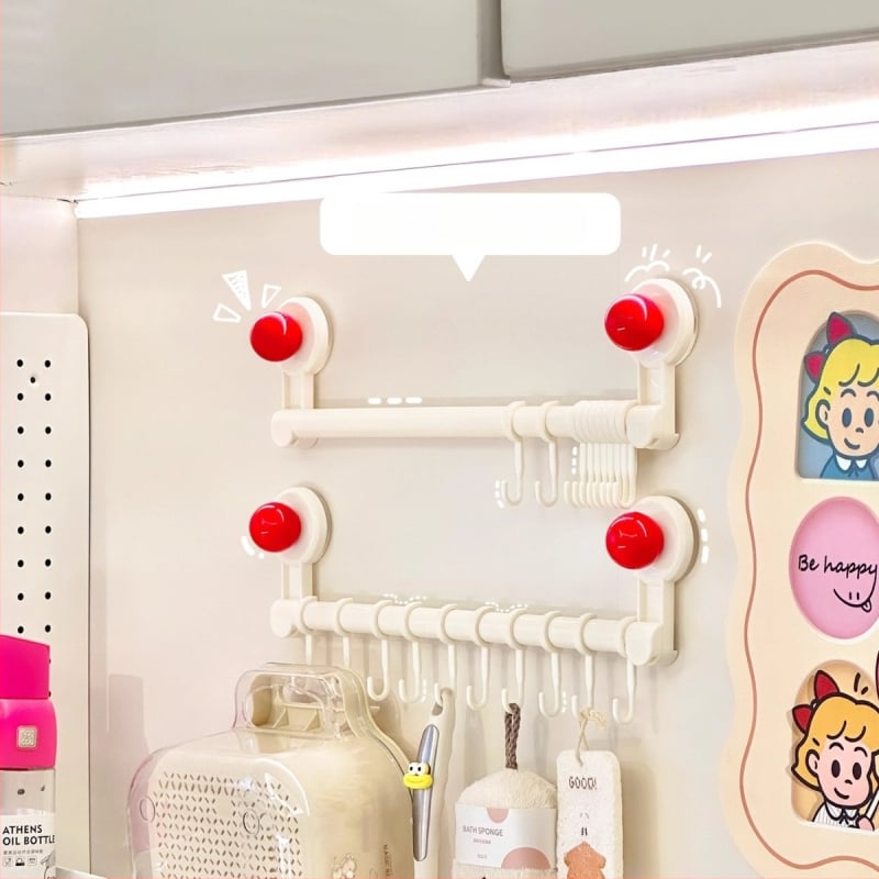 Кухненски държач в ред за стенен монтаж с вакуумни чашки, без пробиване, многофункционална поставка за прибори (лъжици, лопатки); Материал: PP+PET; Тегло: 300 g; Обработка: пръскано боядисване; Стил: модерен минимализъм