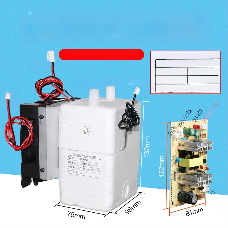 Ivóvíz rendszerekhez készült hűtőmodul jégkamrával, elektronikus hűtővel, víztisztító vonallal és teabár-hűtőegységgel