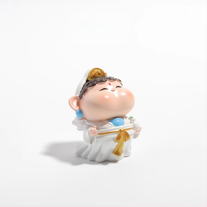 Munkaasztali dísz: Amitábha Buda és a Gazdagság Istene, gyanta, aranyos stílus, ajándék osztálytárs születésnapjára vagy karácsonyra