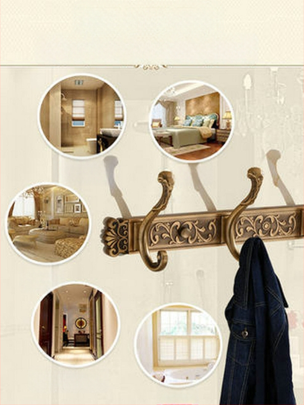 Европейски стил антична стенна закачалка за дрехи и кърпи (Space Aluminum, oxidation finish, East Flame, Light Luxury)