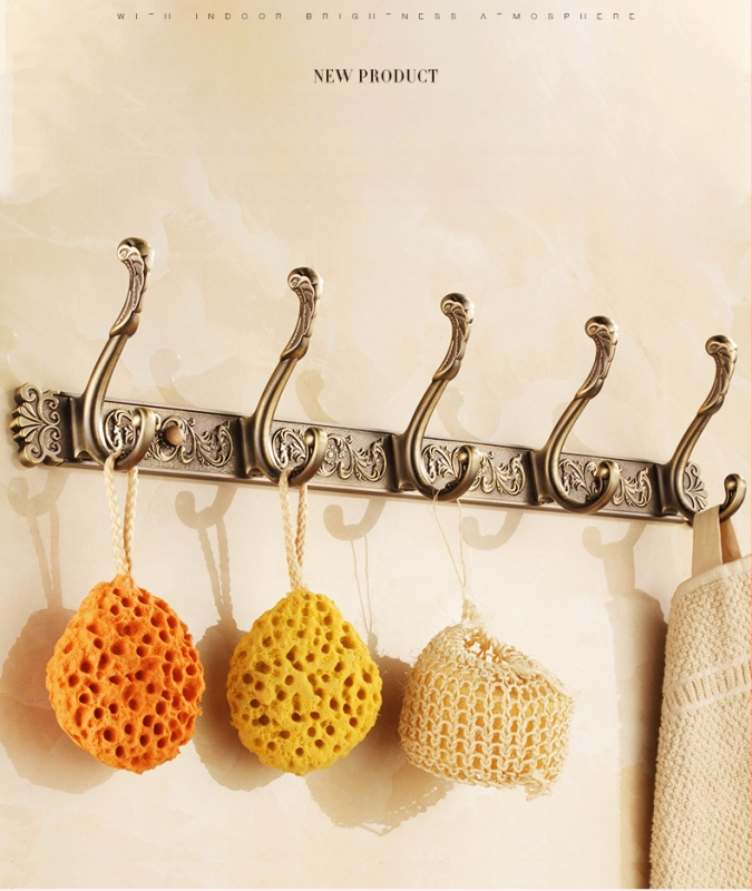 Европейски стил антична стенна закачалка за дрехи и кърпи (Space Aluminum, oxidation finish, East Flame, Light Luxury)