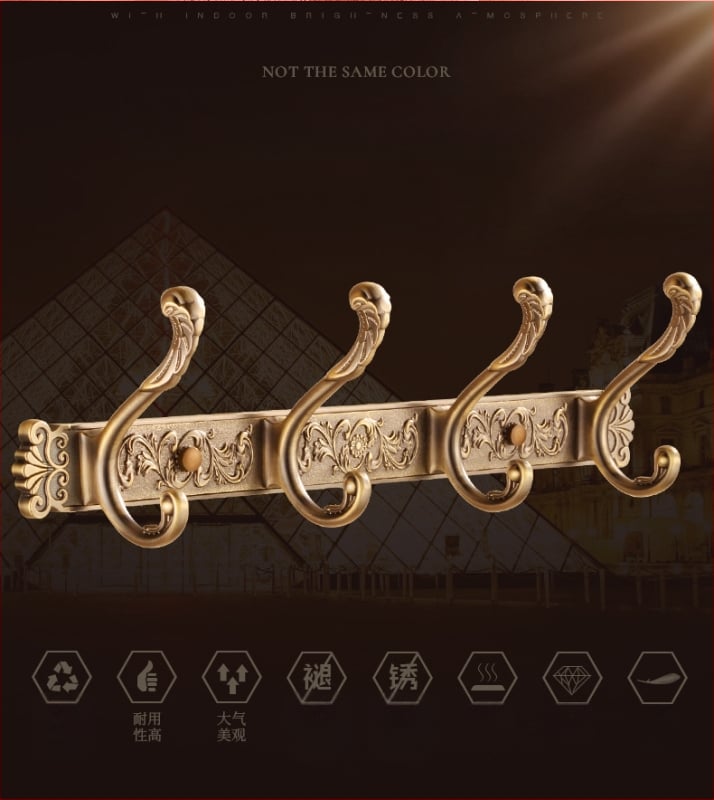 Европейски стил антична стенна закачалка за дрехи и кърпи (Space Aluminum, oxidation finish, East Flame, Light Luxury)