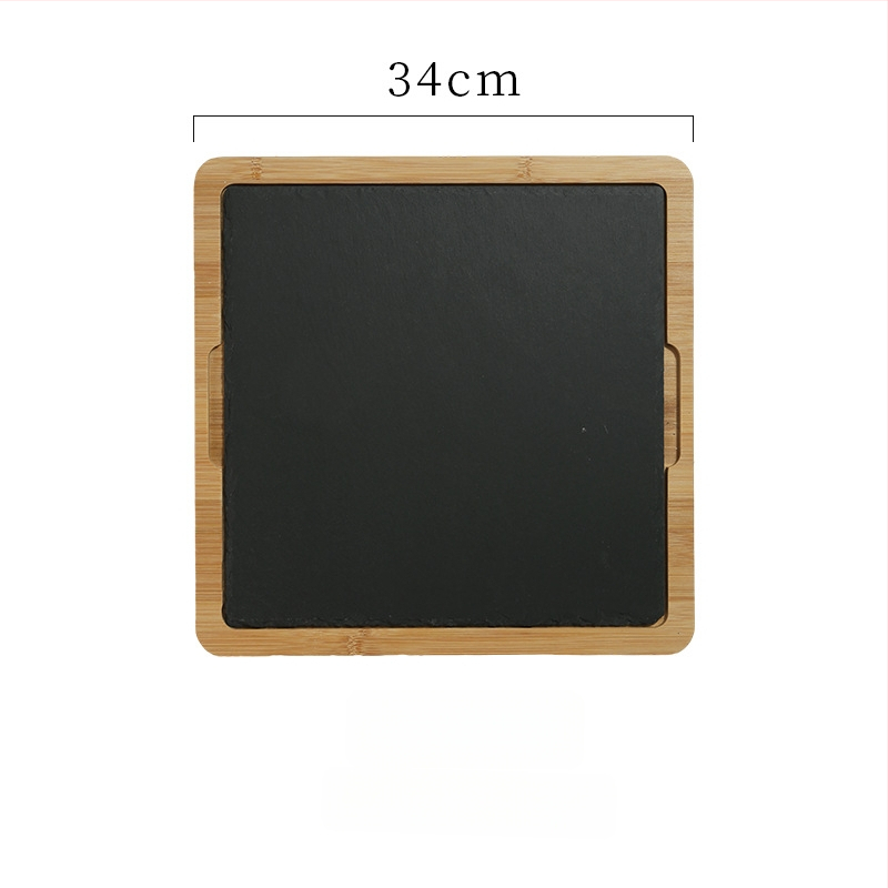 Δίσκος σερβιρίσματος από πέτρινη πλάκα με μπαμπού επέκταση, στρογγυλός, από πεύκο, μοντέρνο μινιμαλιστικό στυλ, δυνατή προσαρμογή και εκτύπωση λογοτύπου