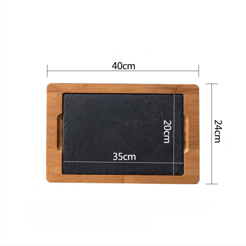 Δίσκος σερβιρίσματος από πέτρινη πλάκα με μπαμπού επέκταση, στρογγυλός, από πεύκο, μοντέρνο μινιμαλιστικό στυλ, δυνατή προσαρμογή και εκτύπωση λογοτύπου