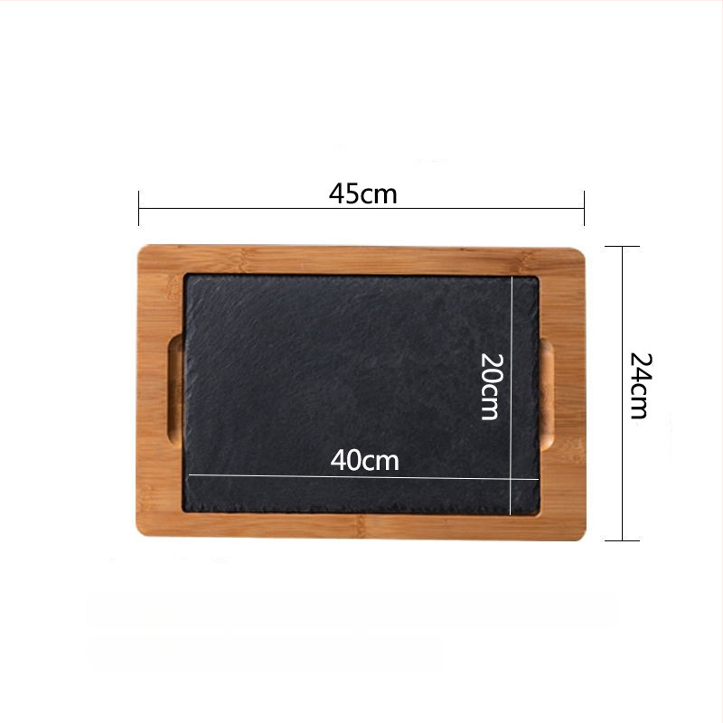 Δίσκος σερβιρίσματος από πέτρινη πλάκα με μπαμπού επέκταση, στρογγυλός, από πεύκο, μοντέρνο μινιμαλιστικό στυλ, δυνατή προσαρμογή και εκτύπωση λογοτύπου