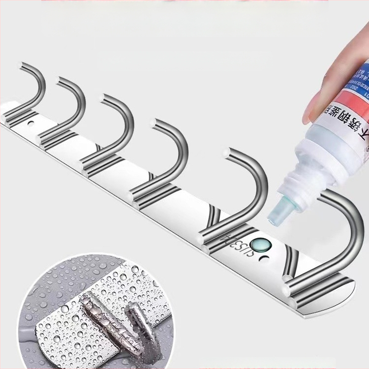 Стенно монтирана закачалка-органайзер от неръждаема стомана за кухня и баня, без пробиване, един ред (Материал: неръждаема стомана; Носимост: 30 кг; Покритие: полиране; Стил: лек лукс)