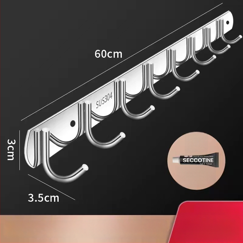 Стенно монтирана закачалка-органайзер от неръждаема стомана за кухня и баня, без пробиване, един ред (Материал: неръждаема стомана; Носимост: 30 кг; Покритие: полиране; Стил: лек лукс)