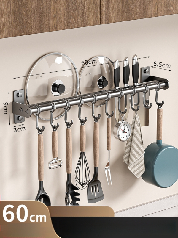 Οργανωτής κουζίνας τοίχου από ανοξείδωτο ατσάλι — κινητός, χωρίς εγκατάσταση; θήκη για κουτάλες, σκεύη και μαχαίρια; αποθήκευση καπακιών κατσαρόλας; στυλ: μοντέρνος μινιμαλισμός; προέλευση: Τσαοζού