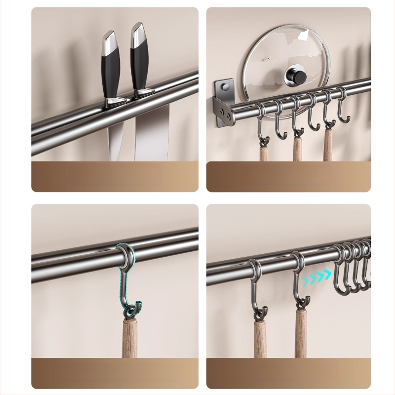 Οργανωτής κουζίνας τοίχου από ανοξείδωτο ατσάλι — κινητός, χωρίς εγκατάσταση; θήκη για κουτάλες, σκεύη και μαχαίρια; αποθήκευση καπακιών κατσαρόλας; στυλ: μοντέρνος μινιμαλισμός; προέλευση: Τσαοζού