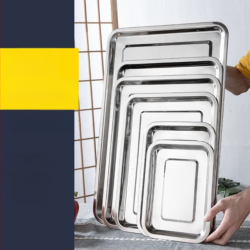 Ορθογώνιο πιάτο από ανοξείδωτο χάλυβα 201 για μπάρμπεκιου, ατμισμένο ρύζι και dumplings