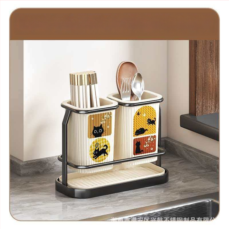 Οργανωτής κουζίνας σε στυλ μεσαιωνικό, πλαστικός με θήκη μαχαιριών και κάδο για chopsticks, πολυχρηστικός ράφι για επιφάνεια ή τοίχο με αποστράγγιση