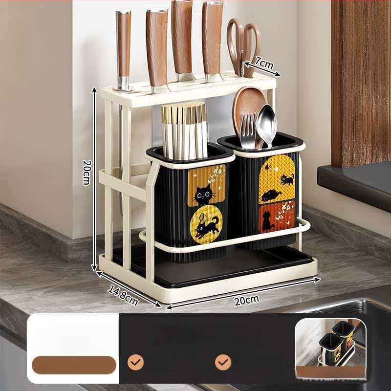 Οργανωτής κουζίνας σε στυλ μεσαιωνικό, πλαστικός με θήκη μαχαιριών και κάδο για chopsticks, πολυχρηστικός ράφι για επιφάνεια ή τοίχο με αποστράγγιση