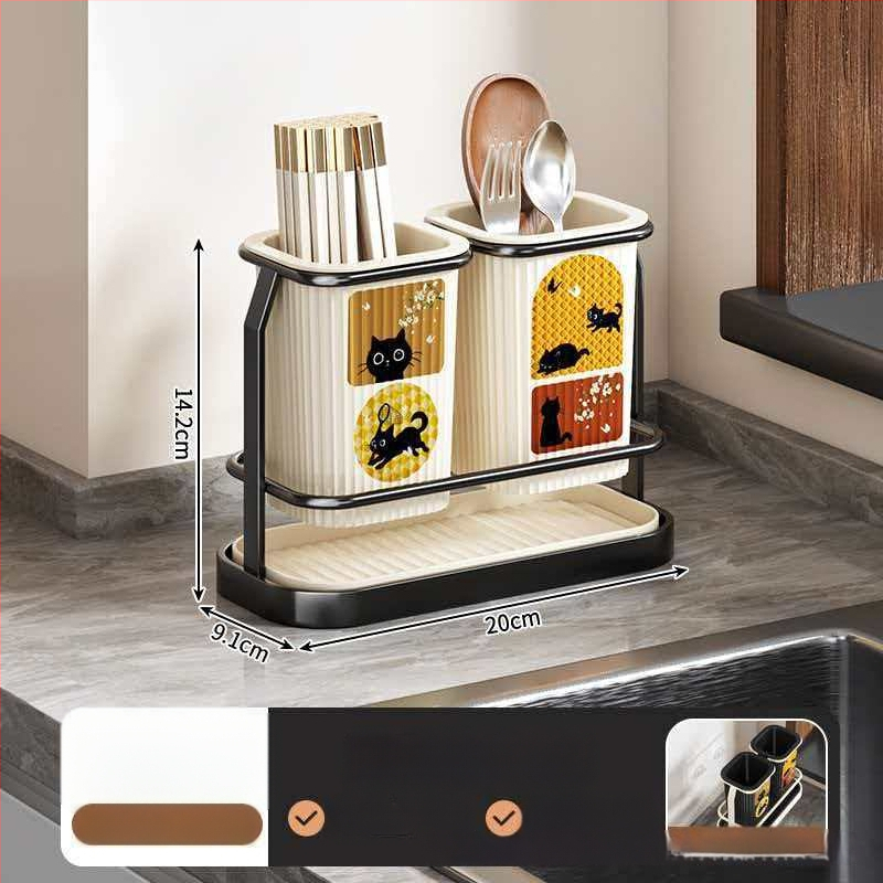 Οργανωτής κουζίνας σε στυλ μεσαιωνικό, πλαστικός με θήκη μαχαιριών και κάδο για chopsticks, πολυχρηστικός ράφι για επιφάνεια ή τοίχο με αποστράγγιση