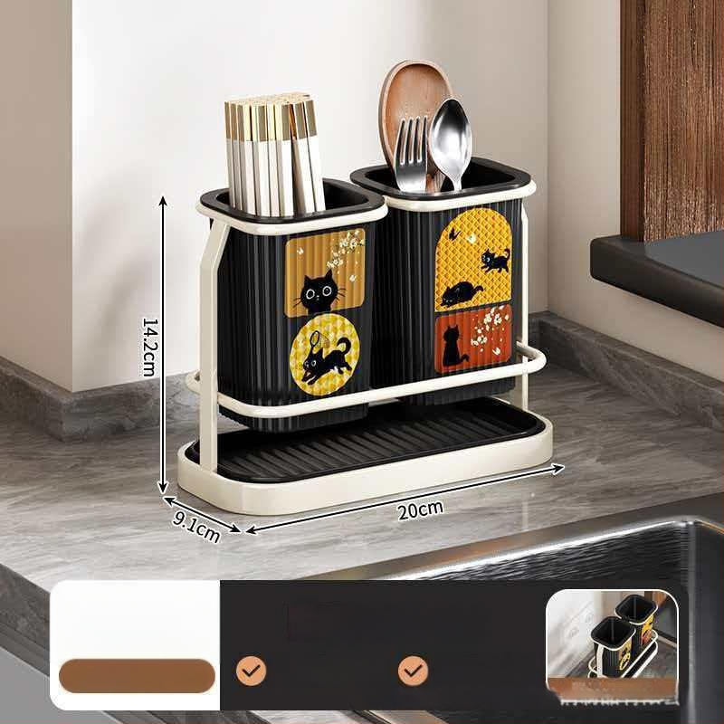 Οργανωτής κουζίνας σε στυλ μεσαιωνικό, πλαστικός με θήκη μαχαιριών και κάδο για chopsticks, πολυχρηστικός ράφι για επιφάνεια ή τοίχο με αποστράγγιση