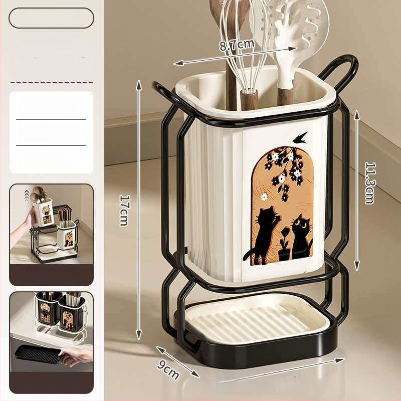 Οργανωτής κουζίνας σε στυλ μεσαιωνικό, πλαστικός με θήκη μαχαιριών και κάδο για chopsticks, πολυχρηστικός ράφι για επιφάνεια ή τοίχο με αποστράγγιση