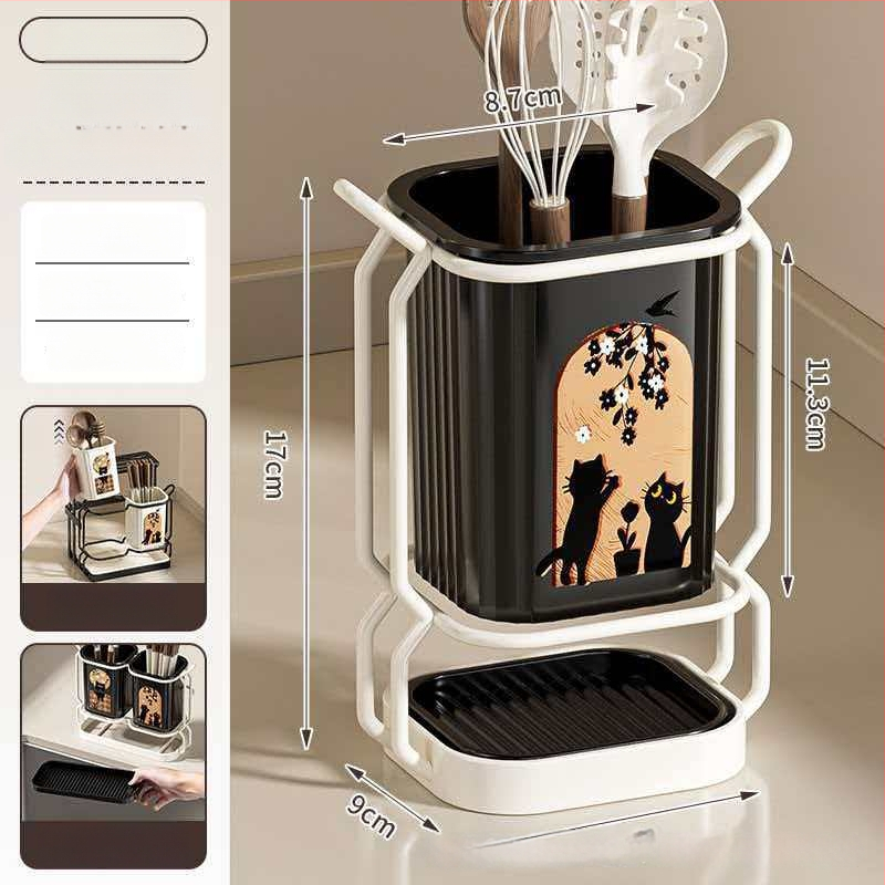 Οργανωτής κουζίνας σε στυλ μεσαιωνικό, πλαστικός με θήκη μαχαιριών και κάδο για chopsticks, πολυχρηστικός ράφι για επιφάνεια ή τοίχο με αποστράγγιση