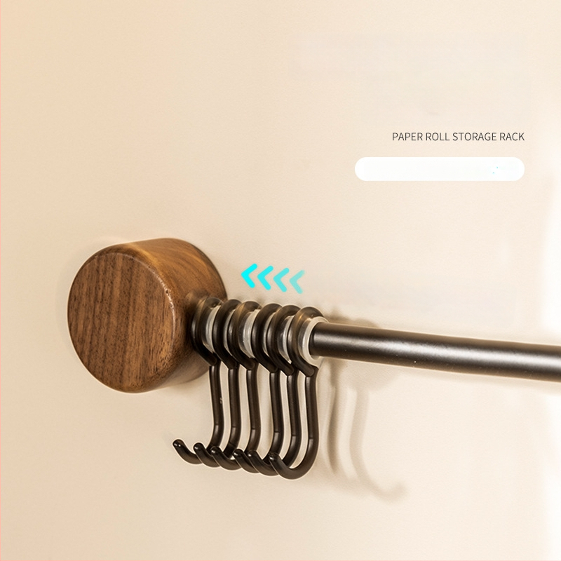 Ράφι κουζίνας τοίχου από ξύλο καρυδιάς, χωρίς διάτρηση, με κρεμάστρα για σπατουλιές και κουτάλια, πολυλειτουργική αποθήκευση