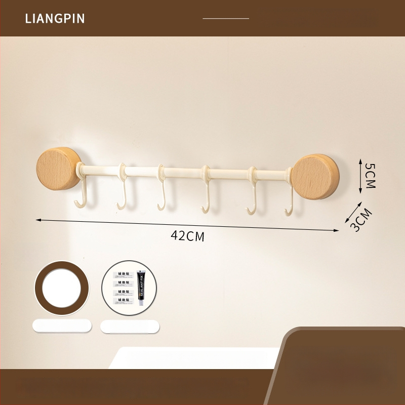 Ράφι κουζίνας τοίχου από ξύλο καρυδιάς, χωρίς διάτρηση, με κρεμάστρα για σπατουλιές και κουτάλια, πολυλειτουργική αποθήκευση