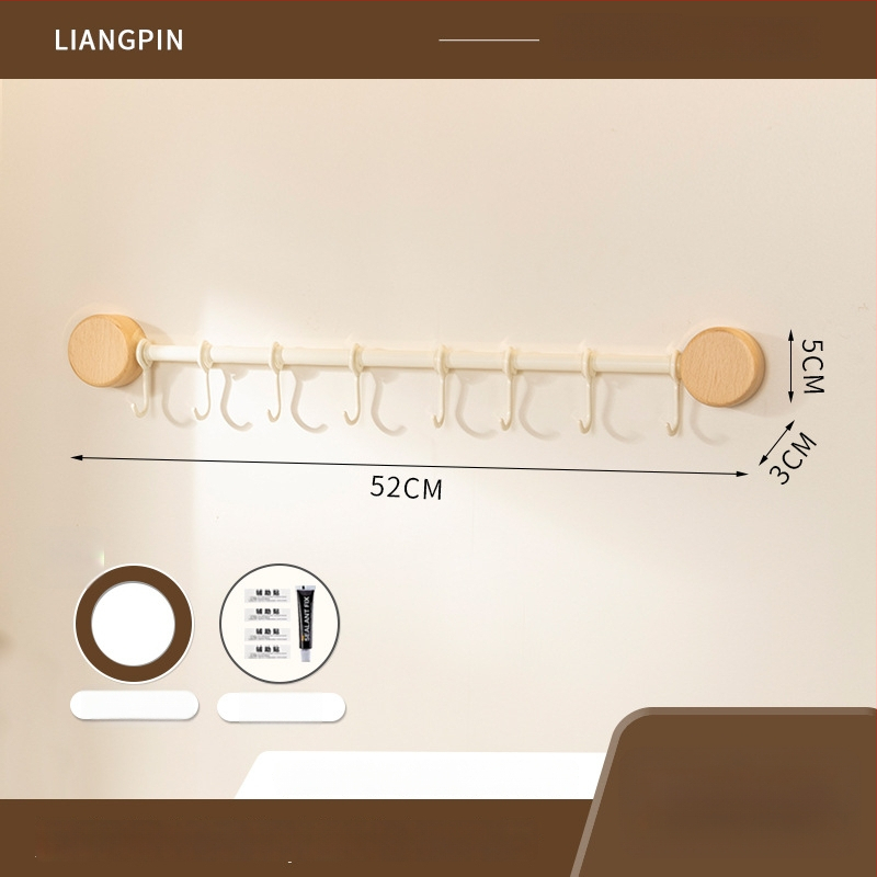 Ράφι κουζίνας τοίχου από ξύλο καρυδιάς, χωρίς διάτρηση, με κρεμάστρα για σπατουλιές και κουτάλια, πολυλειτουργική αποθήκευση