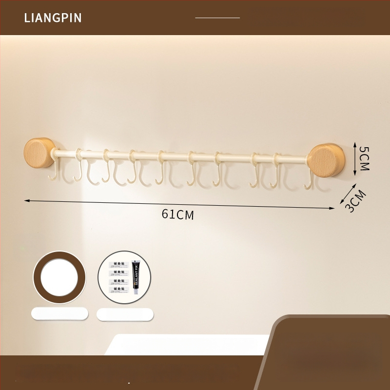 Ράφι κουζίνας τοίχου από ξύλο καρυδιάς, χωρίς διάτρηση, με κρεμάστρα για σπατουλιές και κουτάλια, πολυλειτουργική αποθήκευση