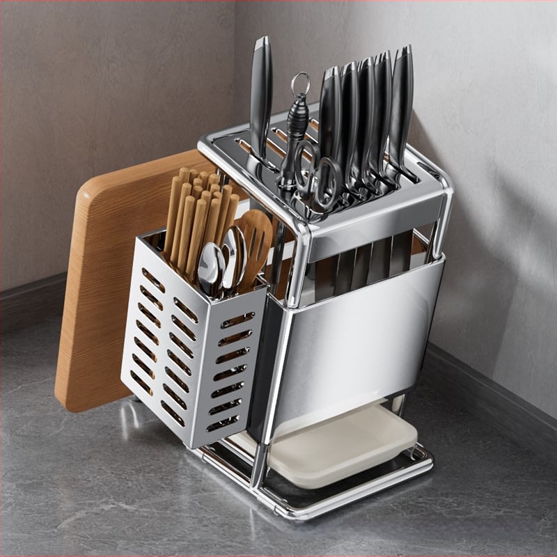 Ράφι για μαχαίρια από ανοξείδωτο χάλυβα, επιτοίχια τοποθέτηση, πολυλειτουργική αποθήκευση μαχαιριών, μοντέρνος μινιμαλιστικός σχεδιασμός