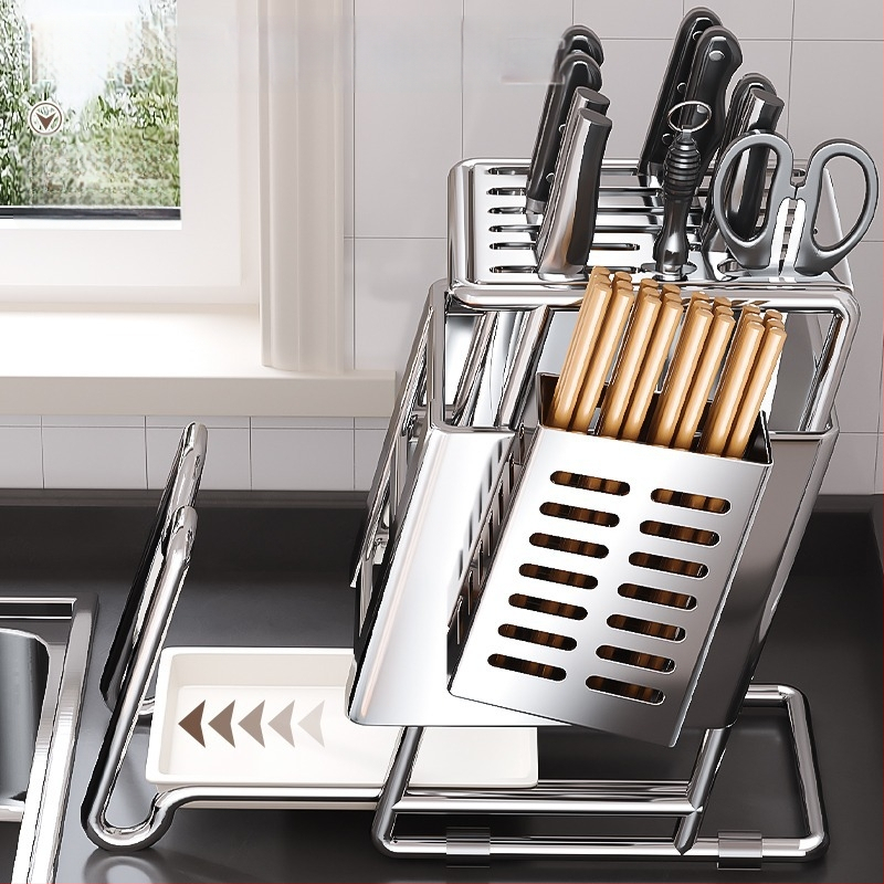 Ράφι για μαχαίρια από ανοξείδωτο χάλυβα, επιτοίχια τοποθέτηση, πολυλειτουργική αποθήκευση μαχαιριών, μοντέρνος μινιμαλιστικός σχεδιασμός