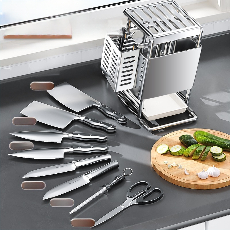 Ράφι για μαχαίρια από ανοξείδωτο χάλυβα, επιτοίχια τοποθέτηση, πολυλειτουργική αποθήκευση μαχαιριών, μοντέρνος μινιμαλιστικός σχεδιασμός