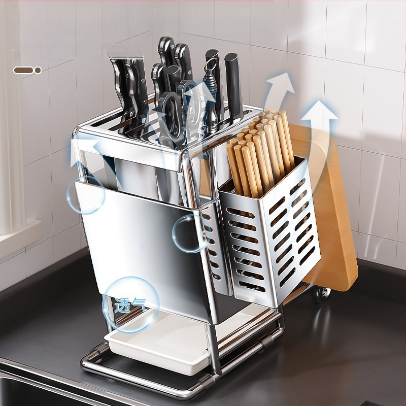 Ράφι για μαχαίρια από ανοξείδωτο χάλυβα, επιτοίχια τοποθέτηση, πολυλειτουργική αποθήκευση μαχαιριών, μοντέρνος μινιμαλιστικός σχεδιασμός