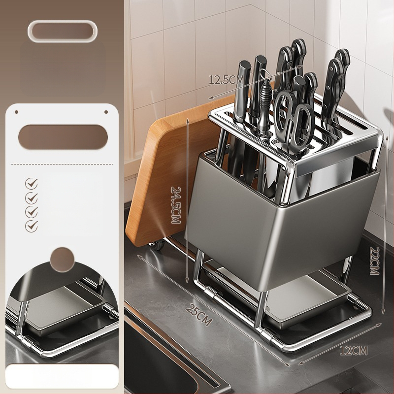 Ράφι για μαχαίρια από ανοξείδωτο χάλυβα, επιτοίχια τοποθέτηση, πολυλειτουργική αποθήκευση μαχαιριών, μοντέρνος μινιμαλιστικός σχεδιασμός