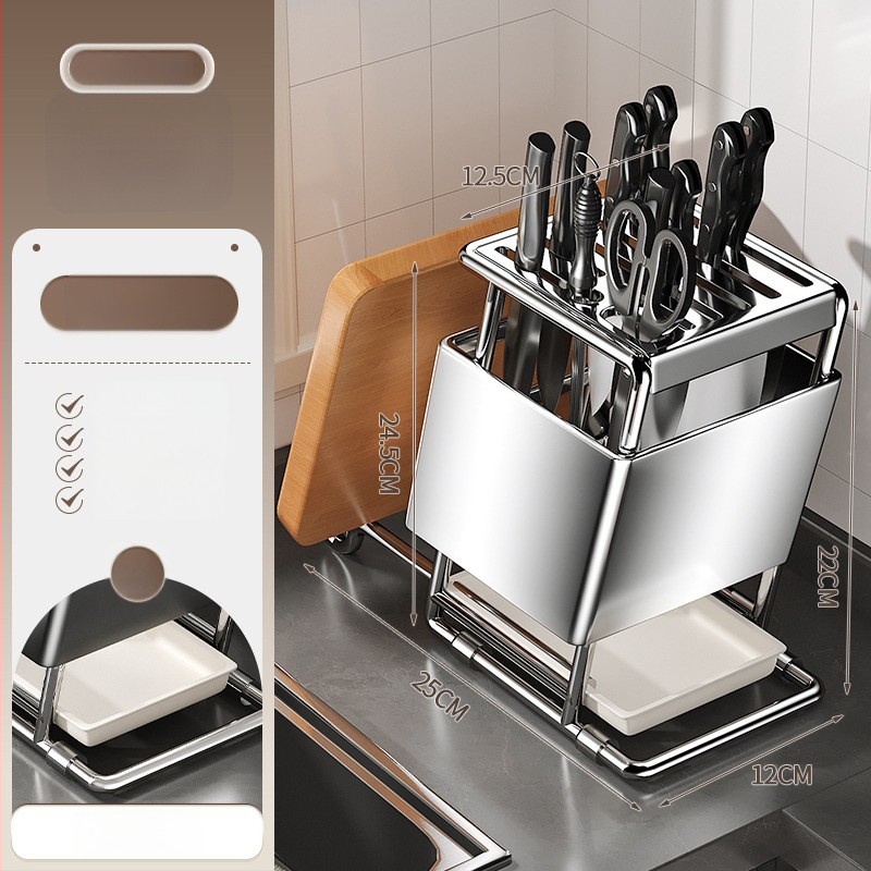 Ράφι για μαχαίρια από ανοξείδωτο χάλυβα, επιτοίχια τοποθέτηση, πολυλειτουργική αποθήκευση μαχαιριών, μοντέρνος μινιμαλιστικός σχεδιασμός